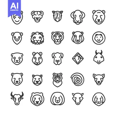 Aset desain premium: A Collection of 25 Line Drawings Depicting Animal Heads