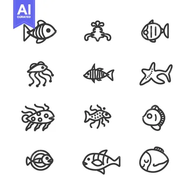 Aset premium populer: Set of Line Art Fish Illustrations