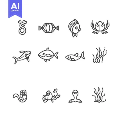 Aset premium populer: Line Art Illustrations of Sea Creatures and Coral