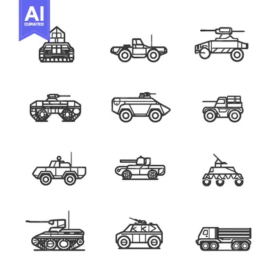Aset premium populer: Set of Military Vehicles Outline Icons