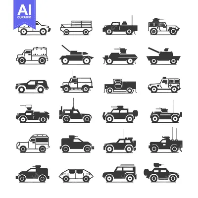 Aset premium populer: Collection of Military and Armored Vehicles Silhouettes