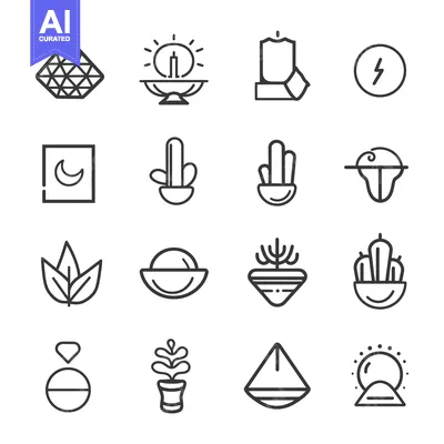 Set of 16 Line Icons for Spiritual, Mystical, or Occult Themes