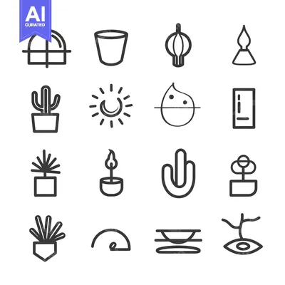 Aset premium populer: Set of Sixteen Line Art Plant Icons