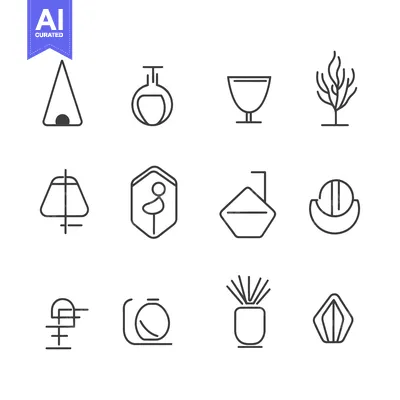 Aset desain premium: Twelve Abstract Line Art Icons in Black and White