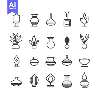 Aset premium populer: A Collection of Line Drawings Depicting Various Vases and Plants
