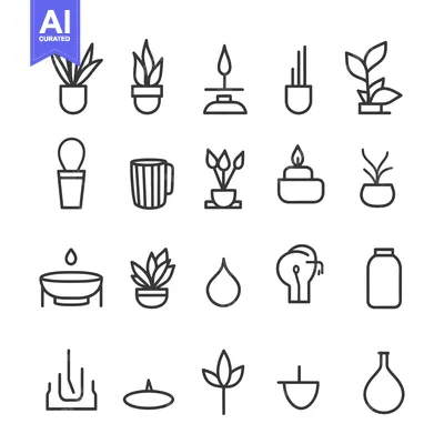 Aset premium populer: Collection of 20 Line Icons of Potted Plants, Candles, and Other Objec