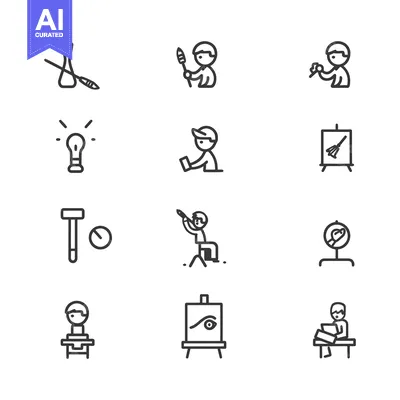 Aset premium populer: Line Art Icons Depicting Artistic Activities and Tools