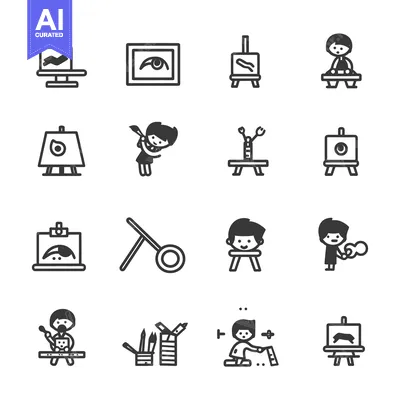 Premium design asset: Set of 12 Line Icons Related to Painting and Artist