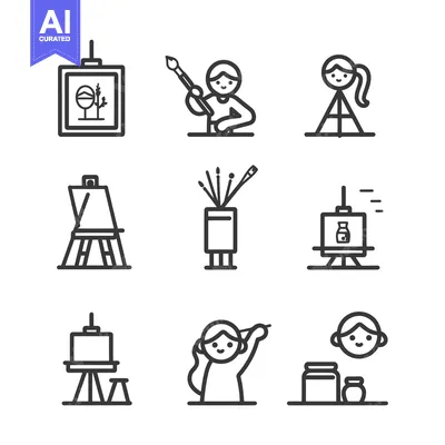 Aset premium populer: Set of Line Icons Related to Painting and Artists