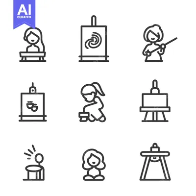 Aset desain premium: Nine Line Art Illustrations of Women Artists