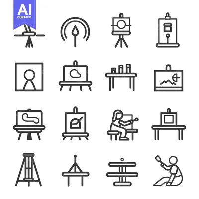 Aset desain premium: Line Icons Set of Art and Painting Supplies