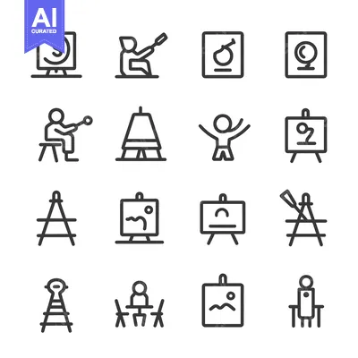 Aset desain premium: A Set of Line Art Icons Depicting Art and Painting Supplies