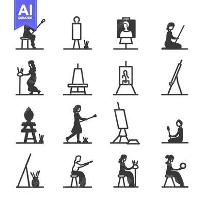 Aset premium populer: A Set of Icons Depicting Various Artists Painting