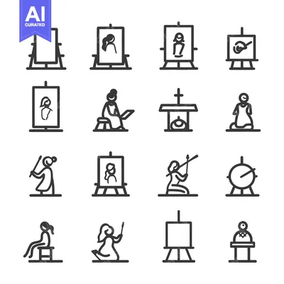 Aset desain premium: Line Art Illustrations of Women Posing for Artworks