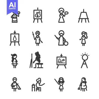 Aset desain premium: Set of Line Icons for Art and Painting