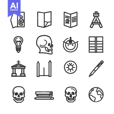 Aset desain premium: Set of 16 Black and White Linear Icons