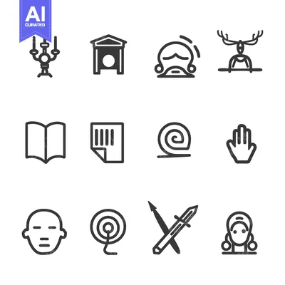 Aset premium populer: Set of 12  Black and White Simple Line Icons