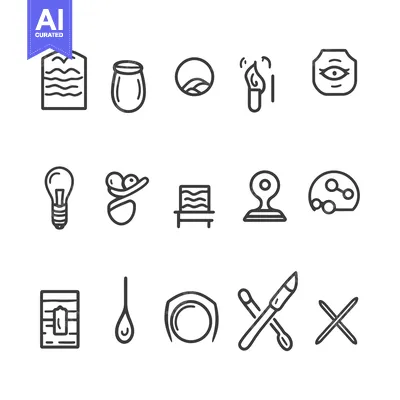 Aset premium populer: A Set of 18 Simple Line Icons Depicting Objects and Concepts Related t