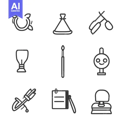 Premium design asset: Nine Outline Icons Depicting Various Objects