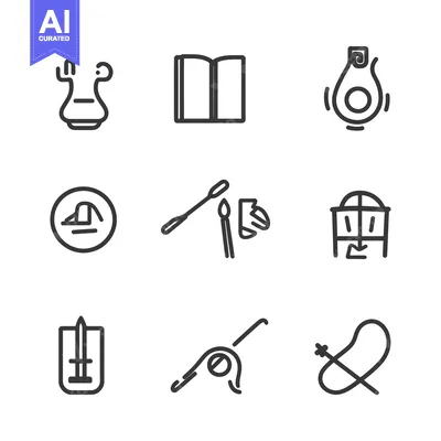 Aset desain premium: A Set of Nine Hand-Drawn Line Art Icons