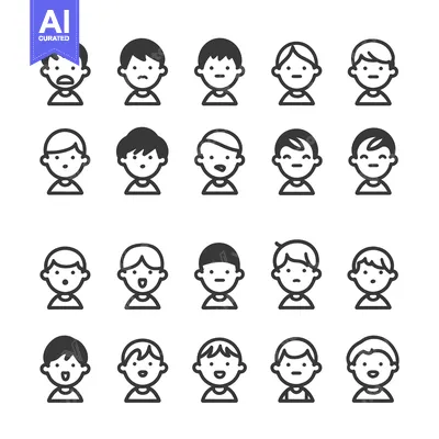 Set of 20 Boy Icons with Different Hairstyles and Expressions