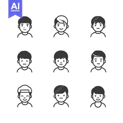 Aset desain premium: Nine Different Styles of Male Cartoon Icons