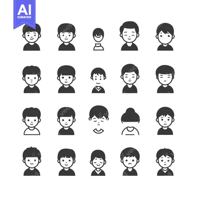 Collection of 20 Simple Boy Avatar Icons with Different Hairstyles and