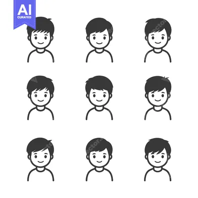 Aset premium populer: Nine Simple Line Drawings of a Boy's Face and Torso