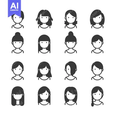 Aset premium populer: Sixteen Diverse Female Profile Icons with Different Hairstyles