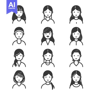 Aset premium populer: Set of 12 Simple Female User Profile Icons