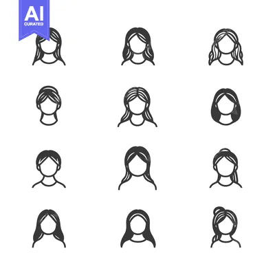 Aset premium populer: Set of 12 Female Profile Icons with Different Hairstyles