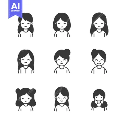 Popular premium asset: Nine Simple Illustrations of Smiling Girl Characters with Different Ha