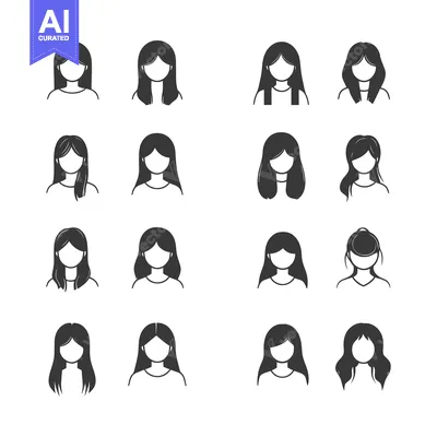 Aset desain premium: Sixteen Black and White Female Hairstyle Icons