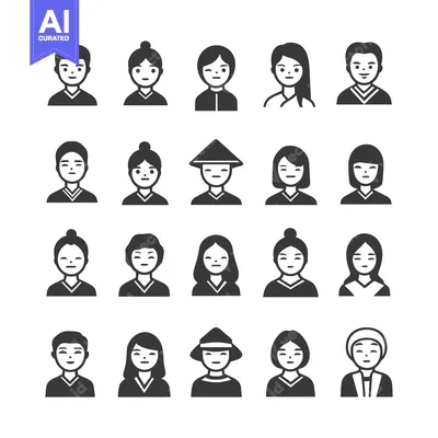 Popular premium asset: Set of 20 Simple Asian People Icons in Black and White