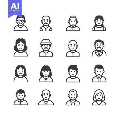 Aset premium populer: Collection of 16 Diverse Line Icons Representing Human Profiles