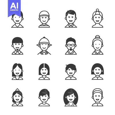 Premium design asset: A Set of Sixteen Diverse Smiling Character Icons