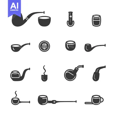 A Set of Black and White Smoking Pipe Icons