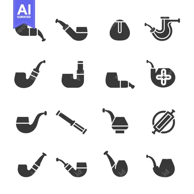 Aset premium populer: Set of Different Types of Smoking Pipes Illustrated in Black Silhouett