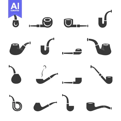 Collection of Black and White Smoking Pipe Icons