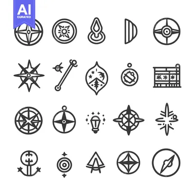 Aset desain premium: Collection of Compass and Star-Shaped Geometric Icons