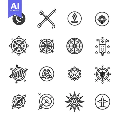 Popular premium asset: A Set of Sixteen Circular, Geometric, and Symbolic Line Art Illustrati