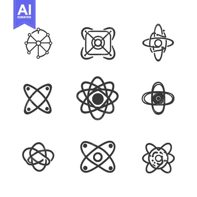 A Set of Nine Abstract Circular and Atomic Structure Icons