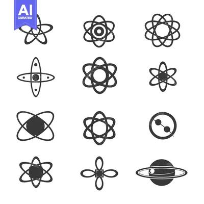 Aset desain premium: Set of Twelve Abstract Atom and Planetary Icons
