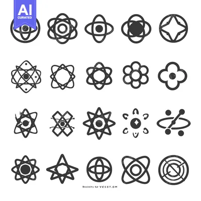 Aset premium populer: A Collection of 20 Different Atomic and Star-Shaped Icons