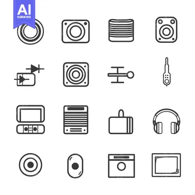 Aset desain premium: Audio System Line Icons