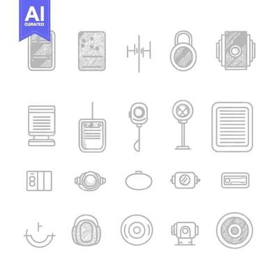 Aset desain premium: Hand-Drawn Gray Security Camera and Surveillance Equipment Icons
