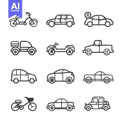 Set of Line Icons of Various Vehicles for Transportation