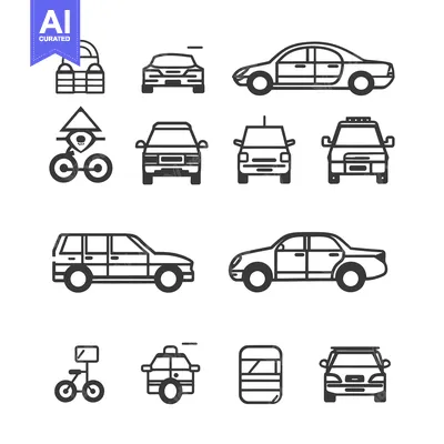 Aset desain premium: Line Drawings of Various Vehicles and a Bicycle