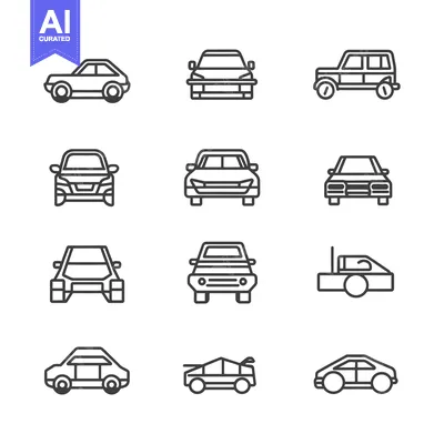 Aset desain premium: Set of Car Icons in Outline Style