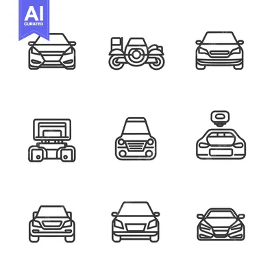 Aset desain premium: Line Drawings of Various Car Types from the Front